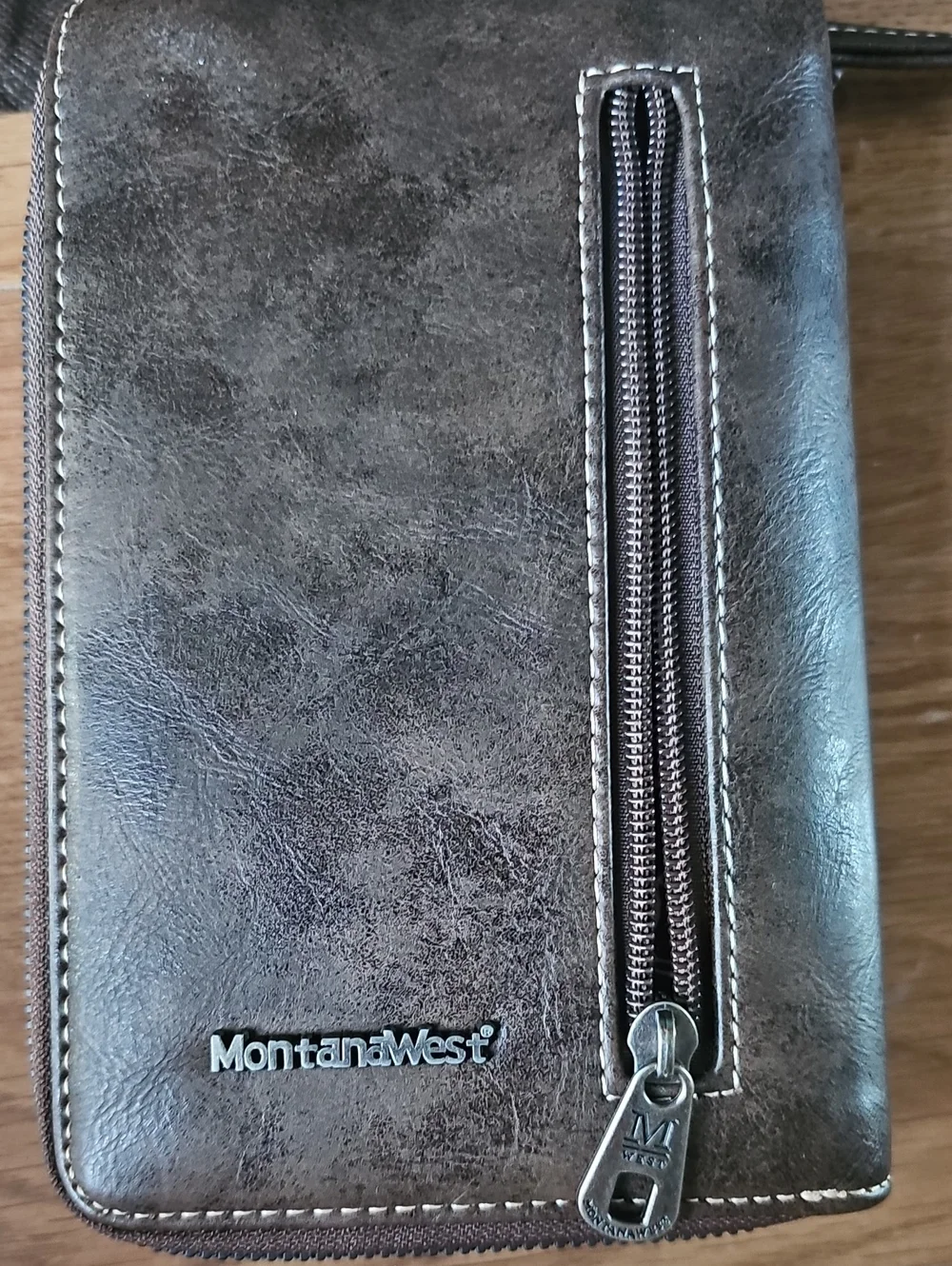 Montana West Zippered Floral Turquoise Embroidered Phone Crossbody Brown Wallet